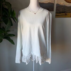 Banana Republic White Long Sleeve Top with Lace Hem